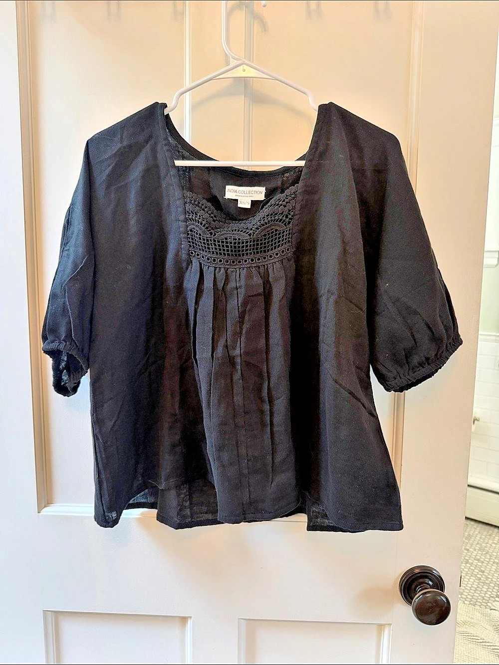 India Collection Black Crochet Neck Blouse Size XS/S